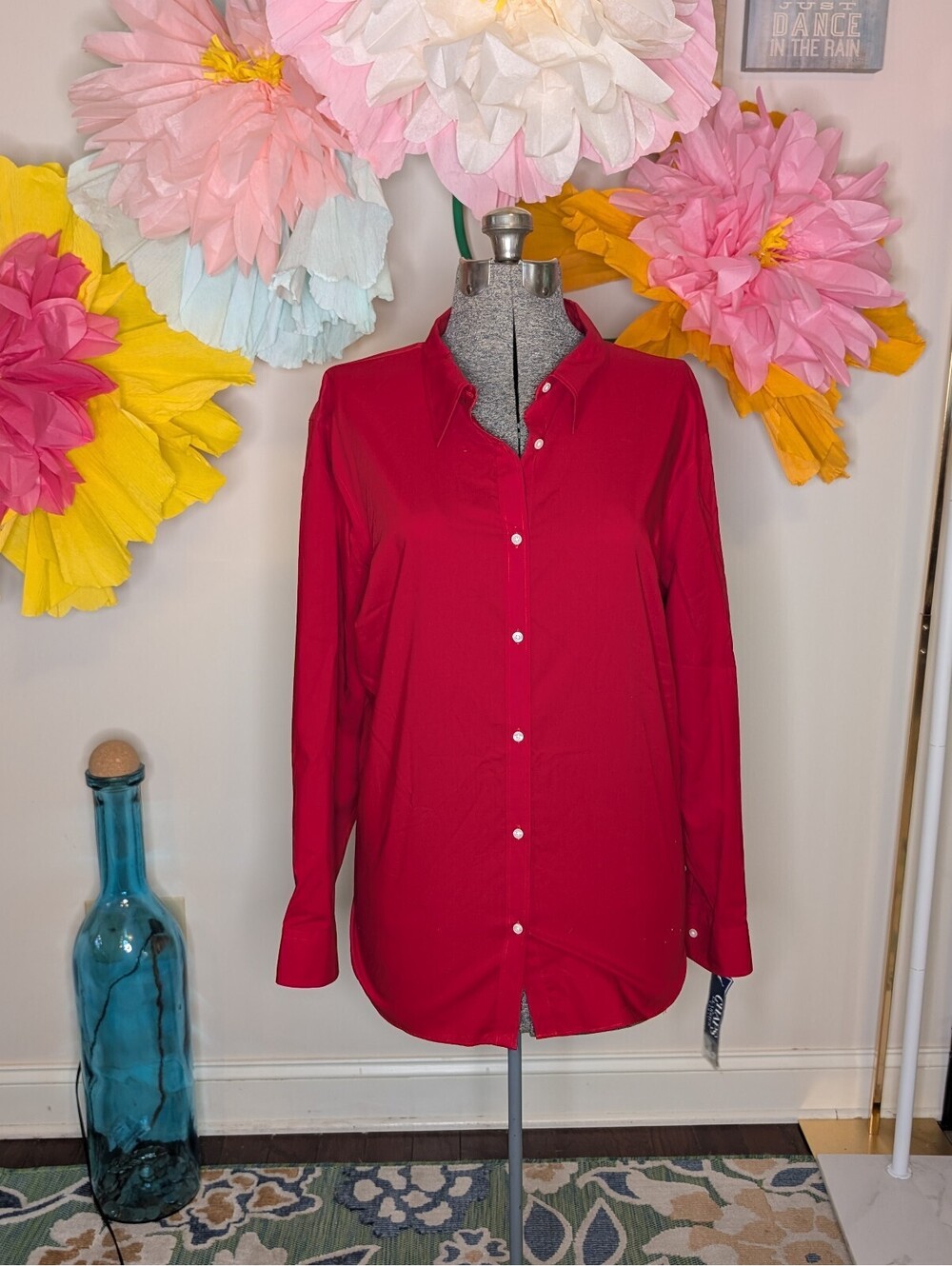 2127 - Chaps Classics Women's Red Button-Up Shirt Size 3X Cotton No Iron